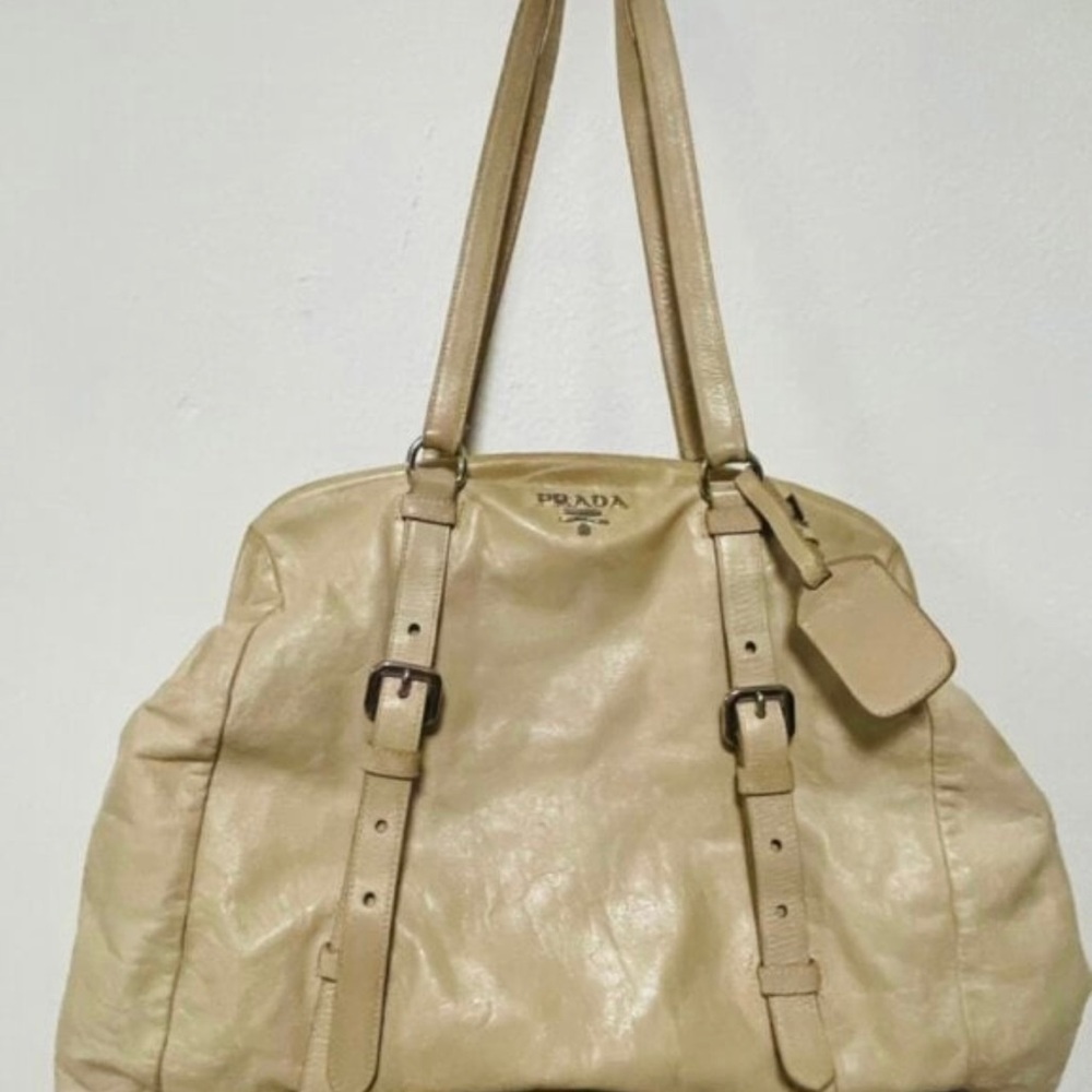 Prada Tan Leather Shoulder Bag with Buckle Straps - Picture 2 of 10
